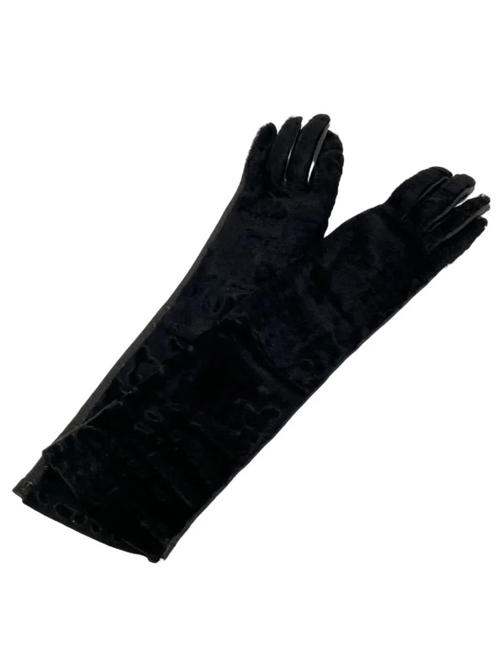 Prada Gloves 7.5 Black Long Leather Rabbit